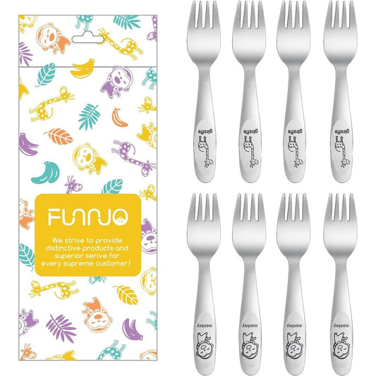 Pimoys 8-piece stainless steel toddler fork set front view