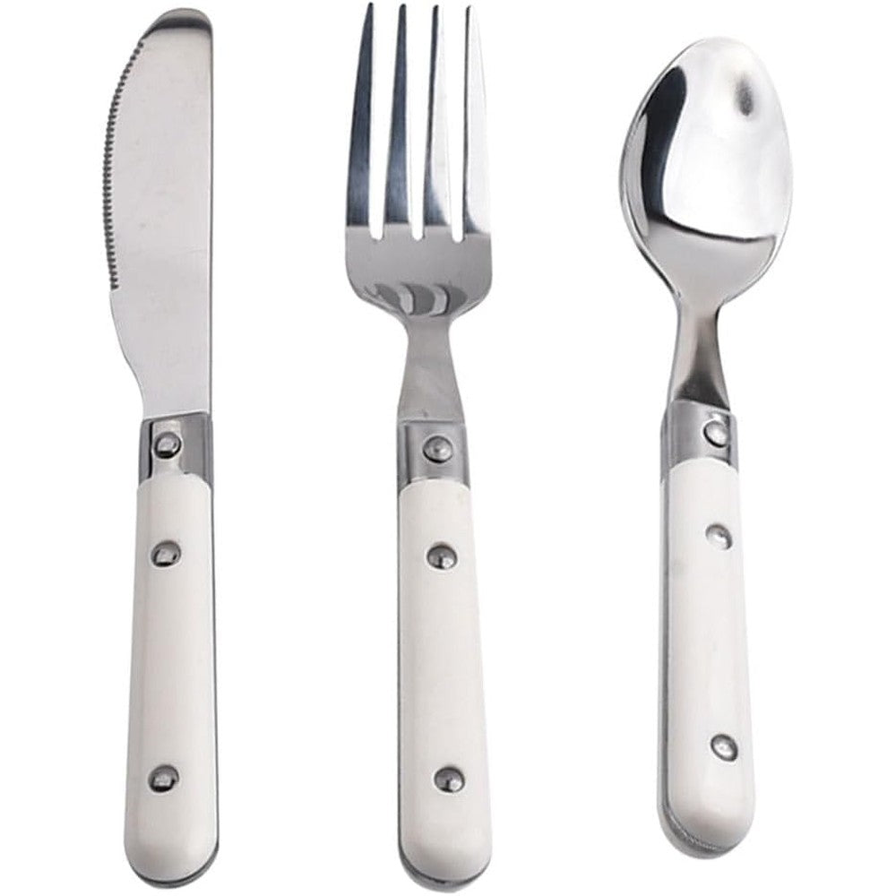 Besportble 3 piece stainless steel kids cutlery set with white handles front view