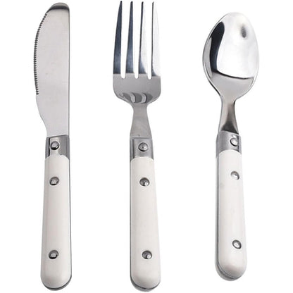 Besportble 3 piece stainless steel kids cutlery set with white handles front view