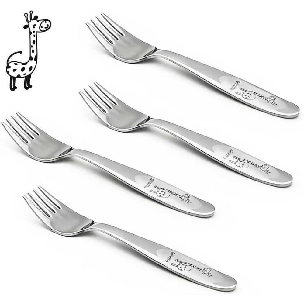 Funnuo stainless steel toddler forks with giraffe design front view