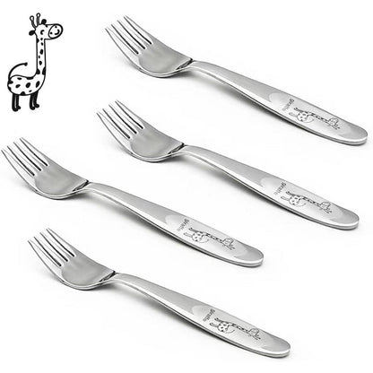 Funnuo stainless steel toddler forks with giraffe design front view