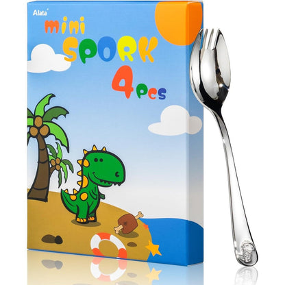 Alata mini sporks 4-pack front view showcasing premium mirror finish stainless steel design