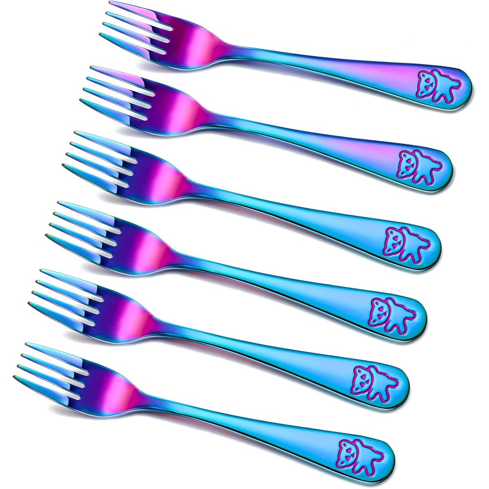 Minatee rainbow stainless steel kids forks set front view