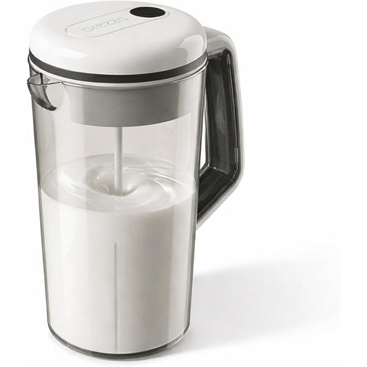 Baby Brezza Breastmilk and Formula One Step Mixer Pitcher front view showcasing the sleek motorized handle and twenty-eight ounce clear container.