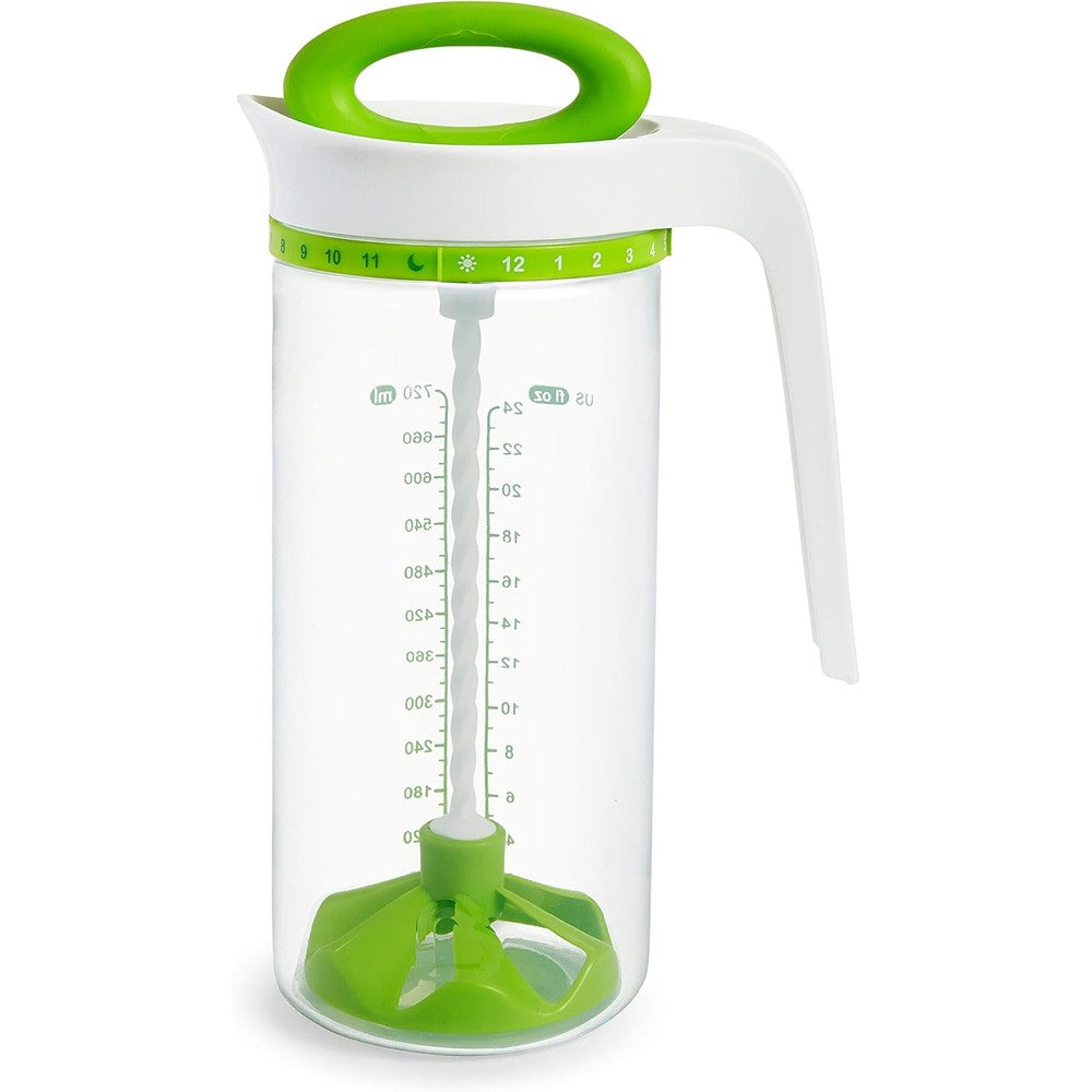 Munchkin Smart Blend Formula Mixing Pitcher green front view with clear capacity markings.