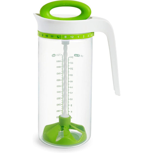 Munchkin Smart Blend Formula Mixing Pitcher green front view with clear capacity markings.