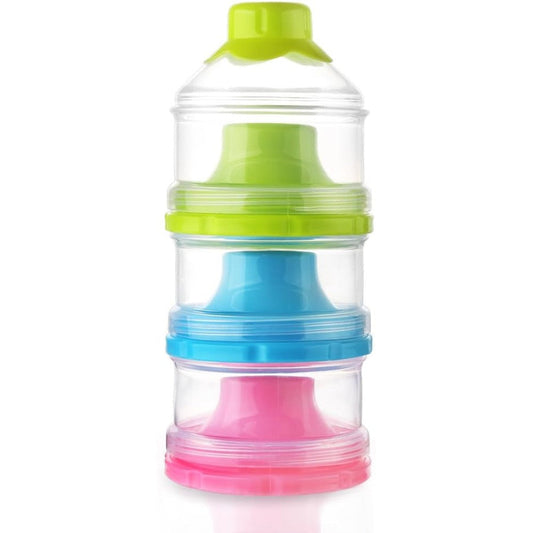 Accmor baby formula dispenser front view showing three pink stackable compartments