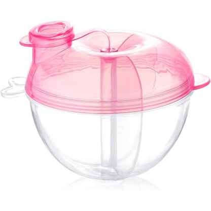 Accmor Baby Formula Dispenser Pink front view showing three compartments and rotating lid for travel storage.