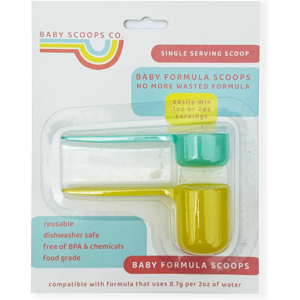 Baby Scoops Co. infant formula measuring scoop front view showing dual sided design