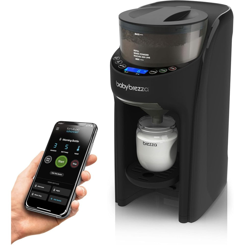 Baby Brezza Formula Pro Advanced WiFi dispenser front view in black
