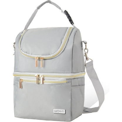 Wolka breast milk cooler travel bag front view in cool gray