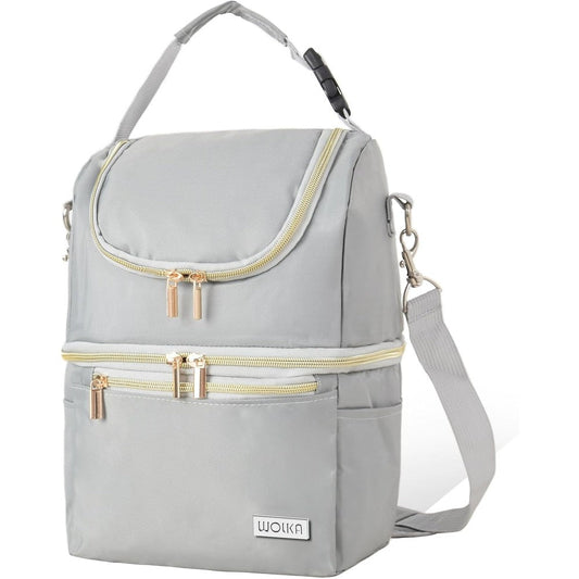 Wolka breast milk cooler travel bag front view in cool gray