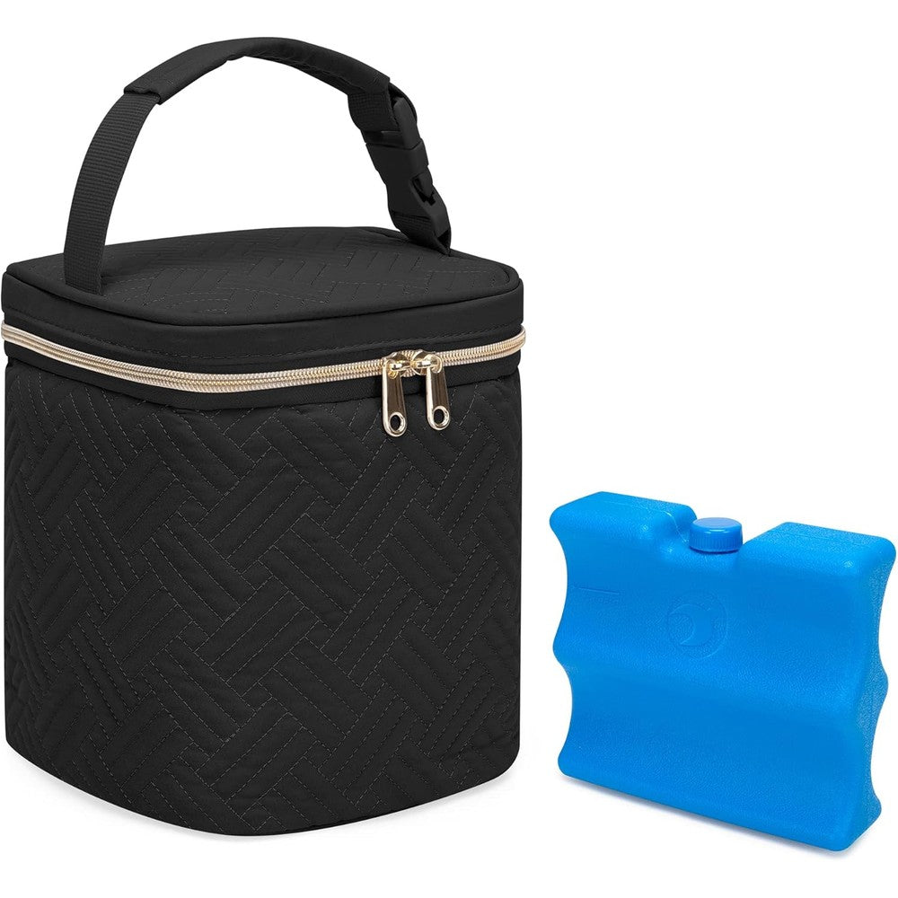 Fasrom breastmilk cooler bag black front view with bottles