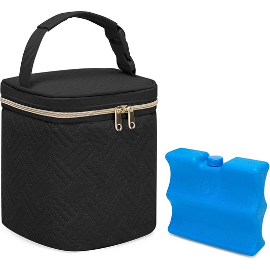 Fasrom breastmilk cooler bag black front view with bottles