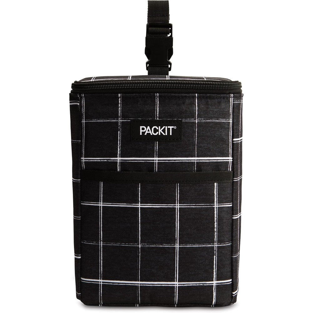 PackIt Freezable Double Bottle Bag in Black Grid front view