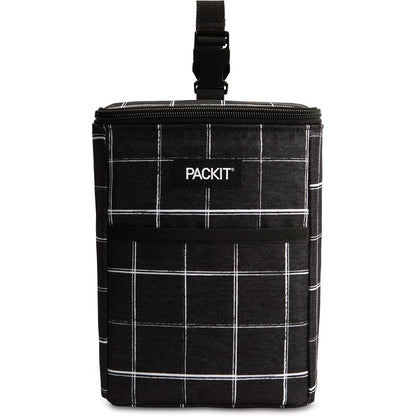 PackIt Freezable Double Bottle Bag in Black Grid front view