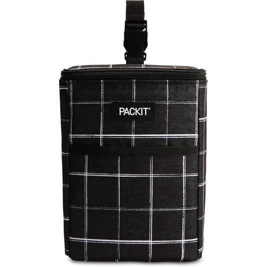 PackIt Freezable Double Bottle Bag in Black Grid front view