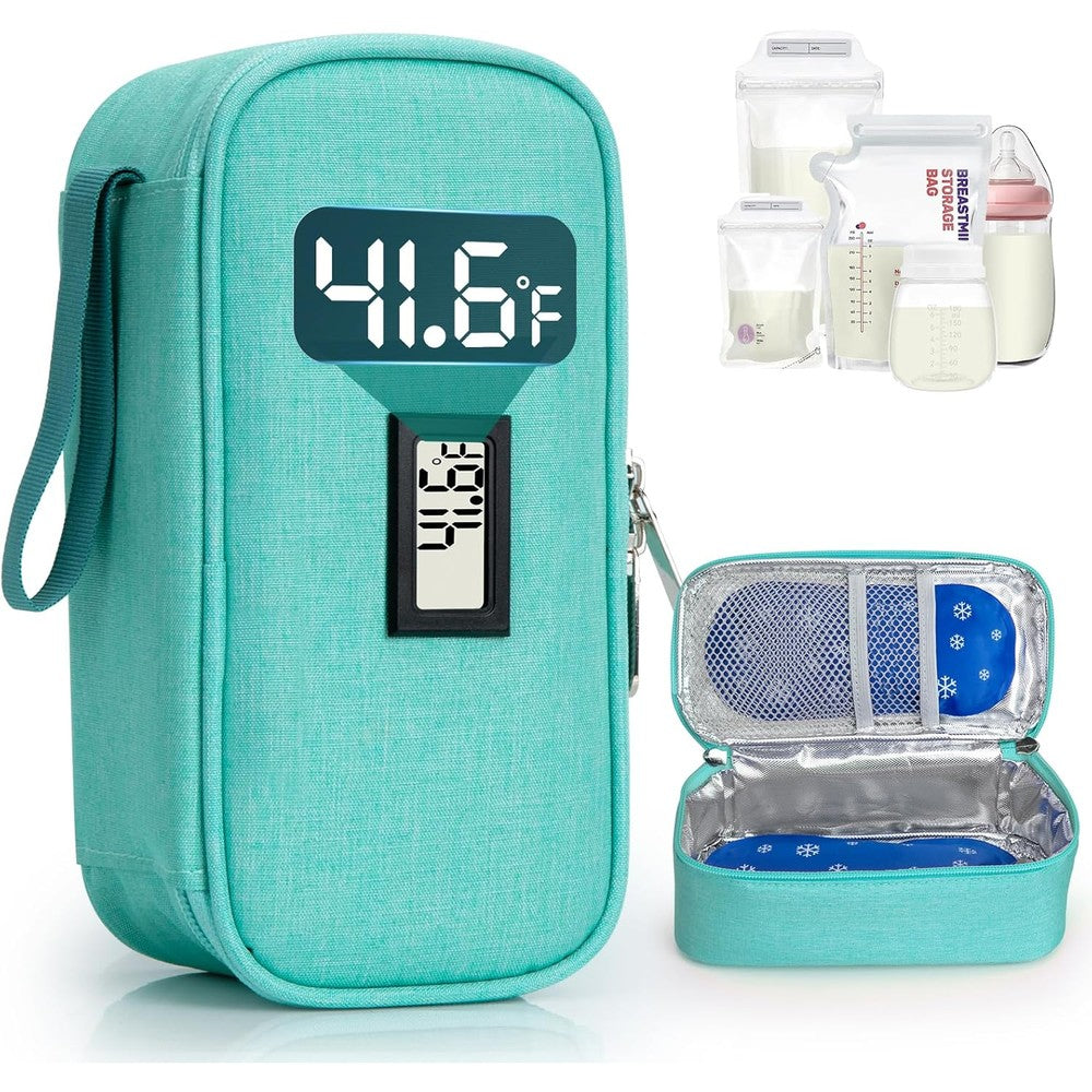 Youshares breast milk cooler travel bag front view in light green