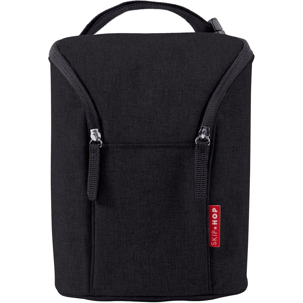 Skip Hop Grab And Go Double Bottle Bag In Black Insulated Cooler With Freezer Pack For Baby Bottles And Snacks