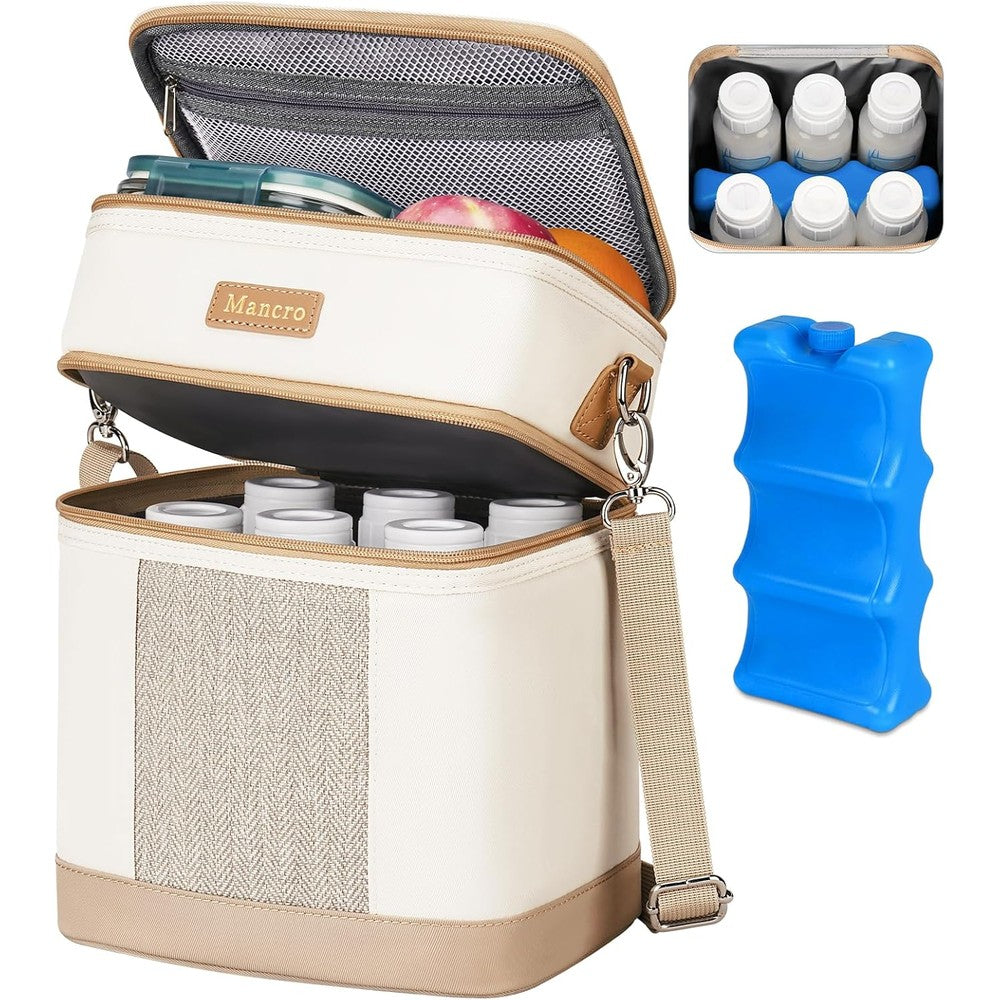 Mancro breastmilk cooler bag front view with ice pack for nursing