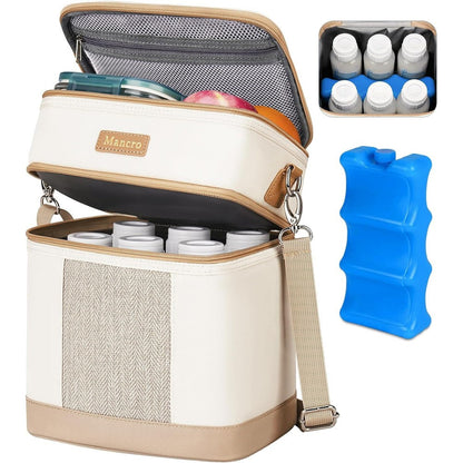 Mancro breastmilk cooler bag front view with ice pack for nursing