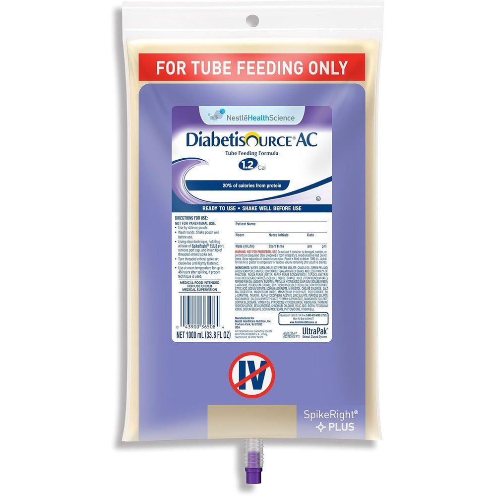 Nestle Clinical Nutrition Diabetisource AC Nutritional Formula front view of medical tube feeding bag