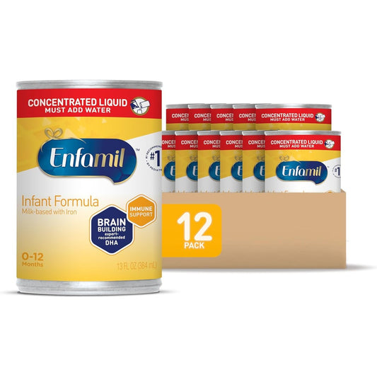 Enfamil Concentrated Liquid Infant Formula 12 pack front view for authentic baby nutrition