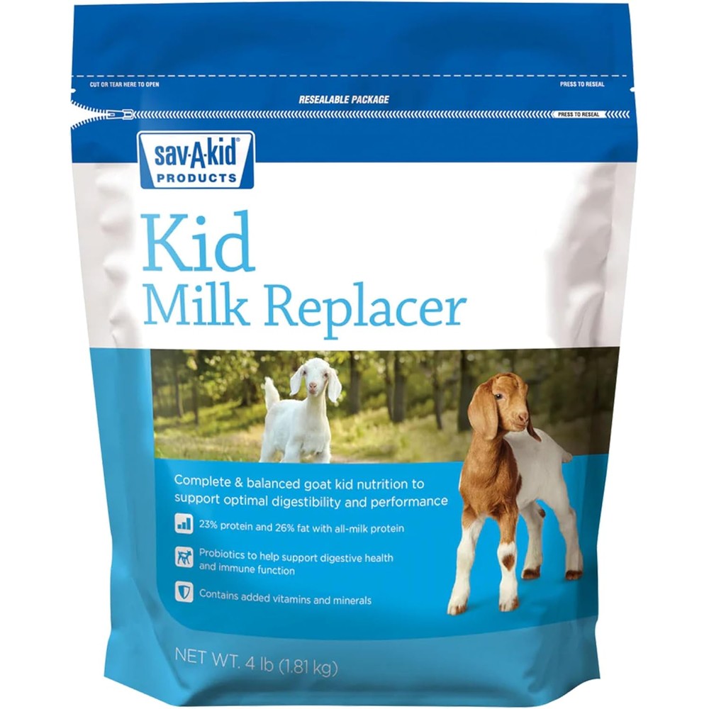 Sav-A-Caf Sav-A-Kid Goat Milk Replacer four pound bag front view premium livestock nutrition powder