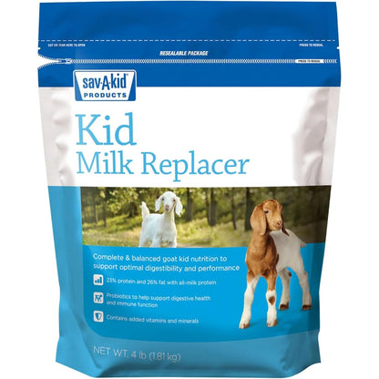 Sav-A-Caf Sav-A-Kid Goat Milk Replacer four pound bag front view premium livestock nutrition powder