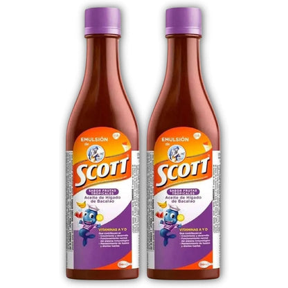 Emulsion de Scott Tropical Fruit Flavor Cod Liver Oil twin pack front view for kids immunity