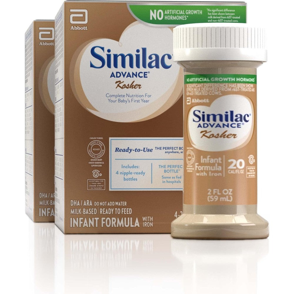 Similac Advance Kosher Infant Formula front view of ready to feed liquid bottles