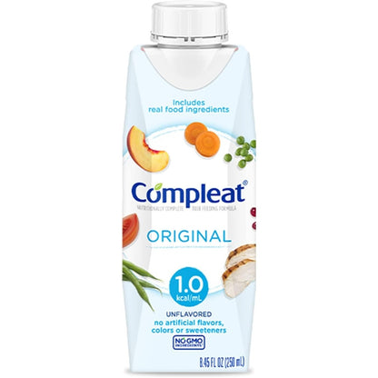 Nestle Compleat Original tube feeding formula front view showing the 8.45 ounce carton packaging.