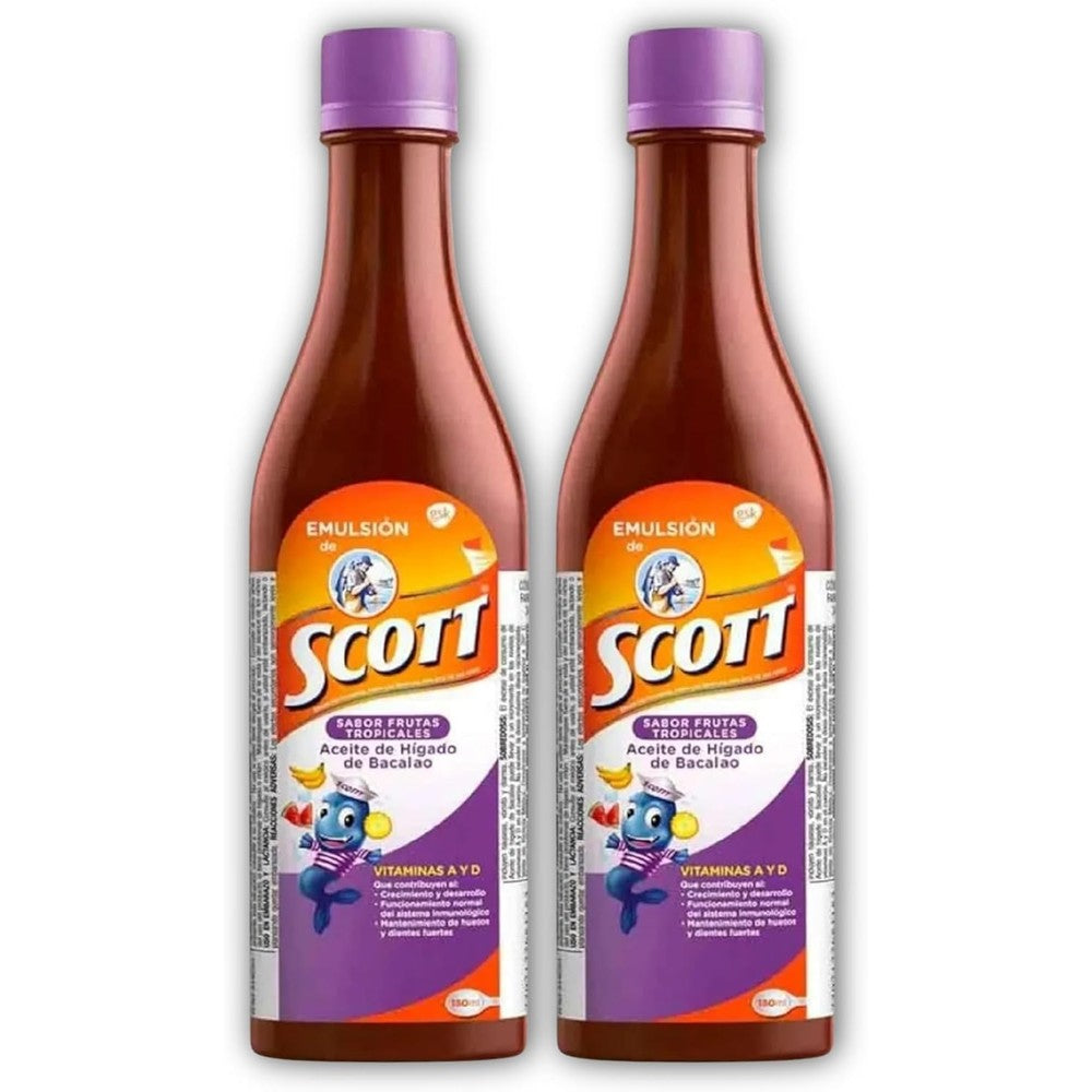Emulsion de Scott Tropical Fruit Cod Liver Oil twin pack front view