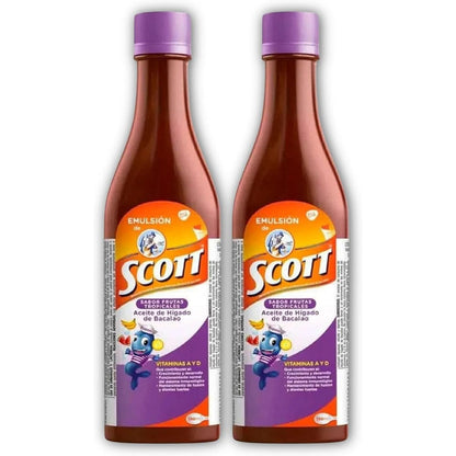 Emulsion de Scott Tropical Fruit Cod Liver Oil twin pack front view