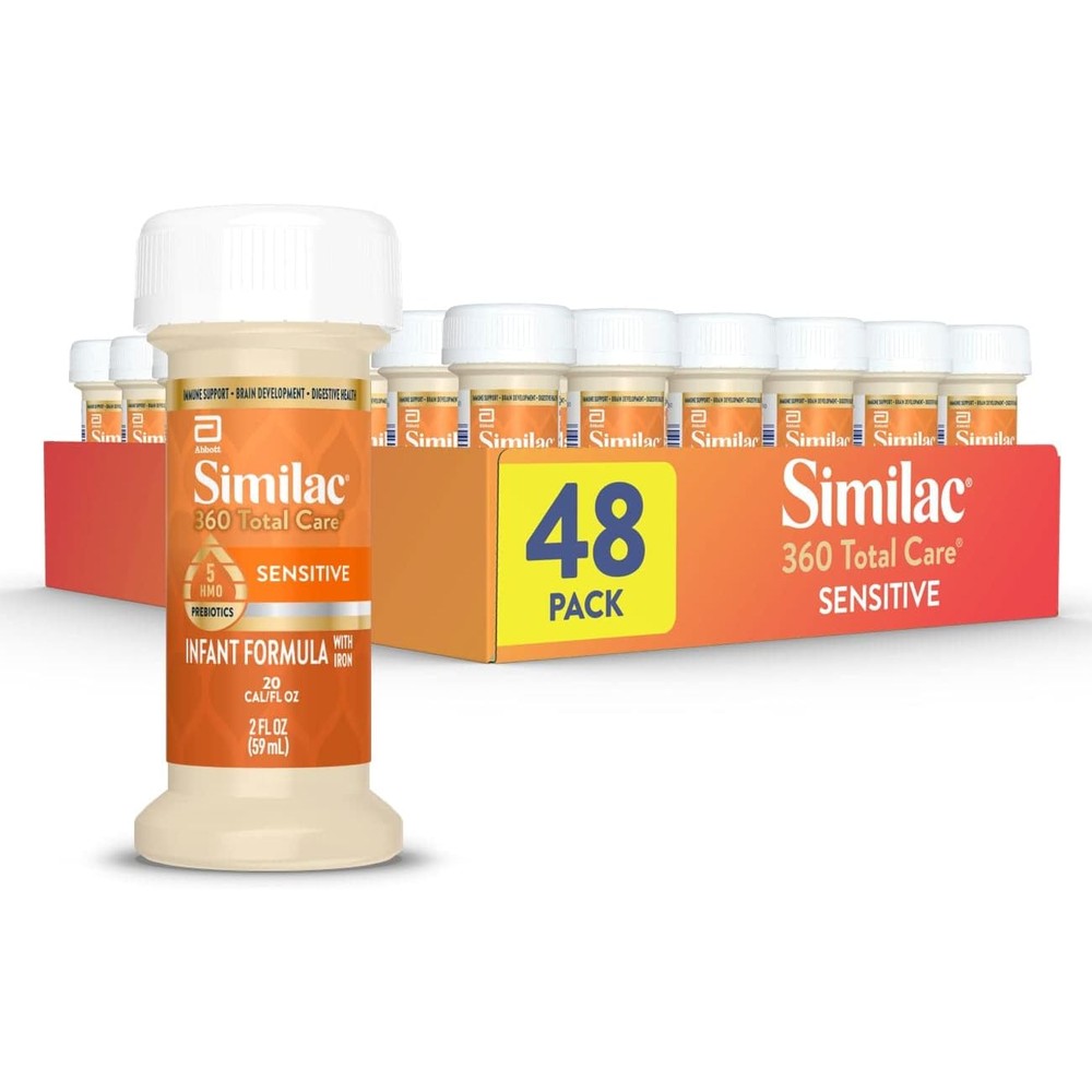 Similac 360 Total Care Sensitive infant formula ready to feed bottles pack front view
