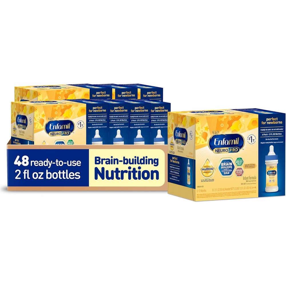 Enfamil NeuroPro Ready to Use Infant Formula pack of forty eight front view showing product label for premium brain development liquid baby nutrition