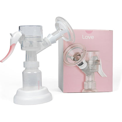 Limerick Love Manual Breast Pump front view showcasing the transparent handle and clear collection bottle.