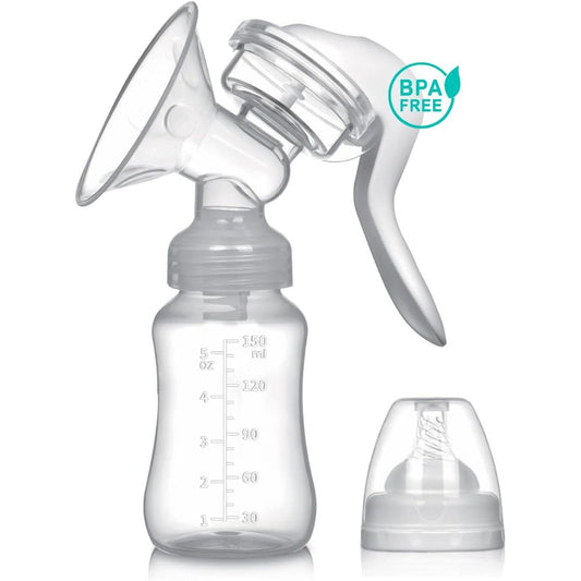 Smart Mommy manual breast pump and milk collector front view showing transparent silicone body.