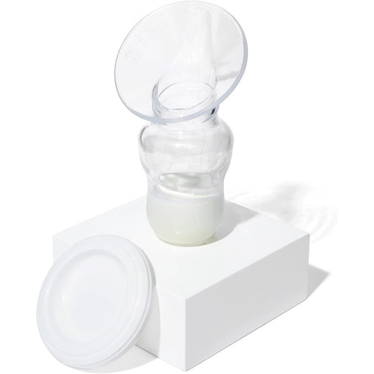 Motif Medical manual silicone breast pump front view clear portable breastfeeding pump