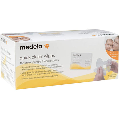 Medela Quick Clean Breast Pump and Accessory Wipes 40 Count front view box packaging