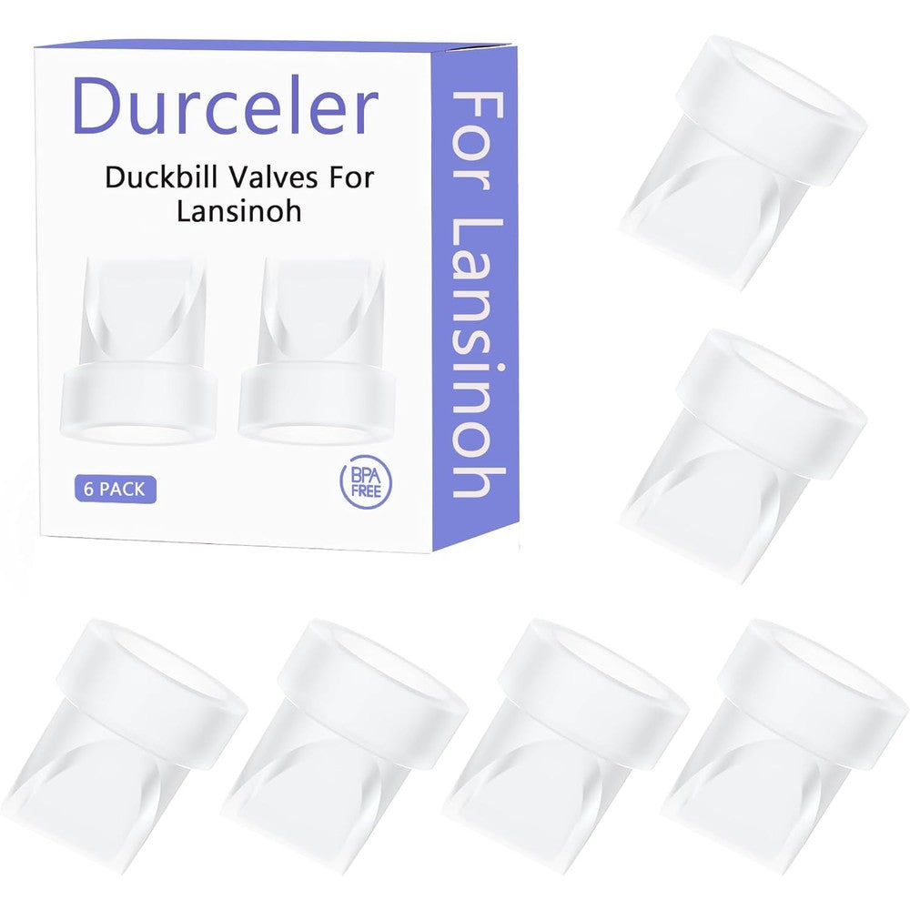 Durceler replacement duckbill valves six piece pack front view showcasing durable silicone construction for breast pumps.