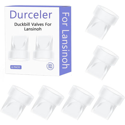 Durceler replacement duckbill valves six piece pack front view showcasing durable silicone construction for breast pumps.