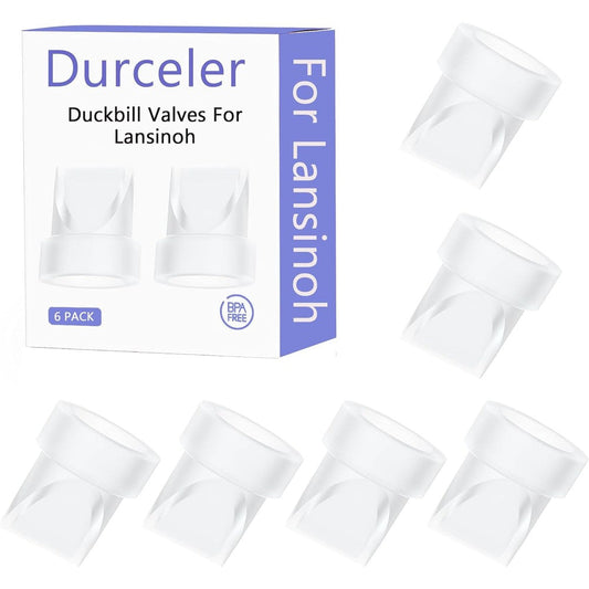 Durceler replacement duckbill valves six piece pack front view showcasing durable silicone construction for breast pumps.