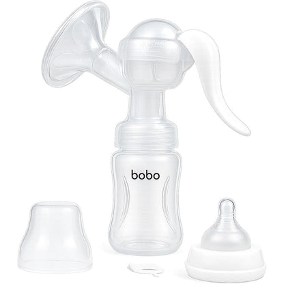 YOHKOH manual breast pump front view showing silicone cushion and 180ml collection bottle