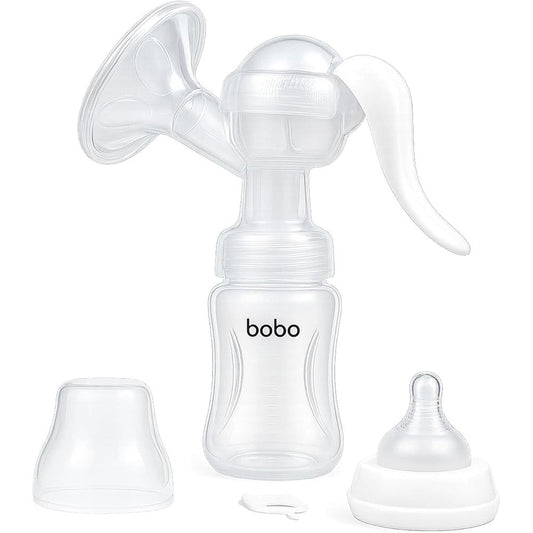 YOHKOH manual breast pump front view showing silicone cushion and 180ml collection bottle