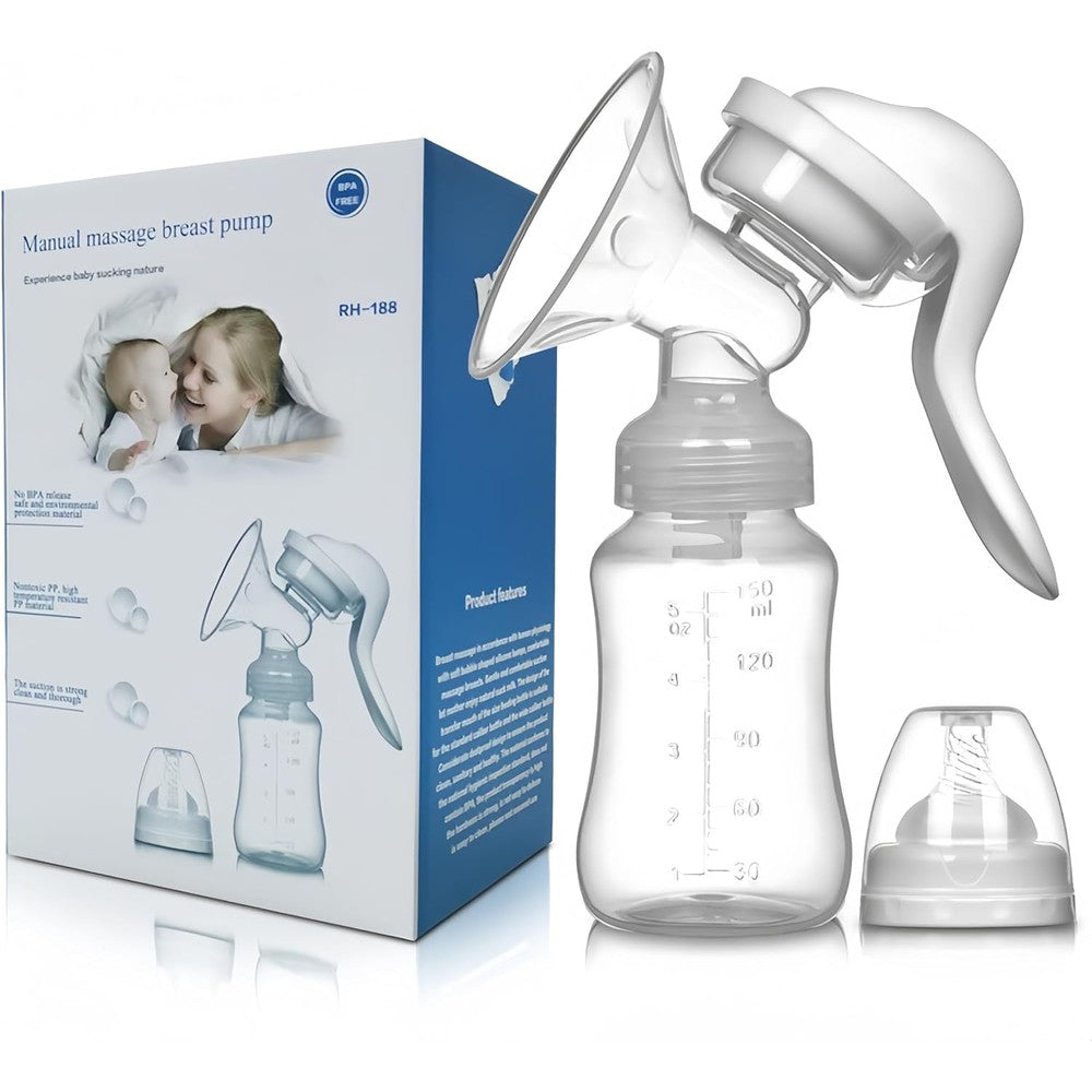 Kingsun Baby Manual Breast Pump front view featuring the ergonomic non slip handle and silicone cushion.