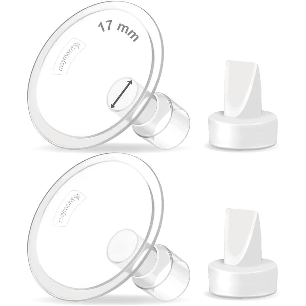 Maymom 17mm breastshield flange front view showcasing clear plastic design