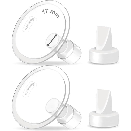 Maymom 17mm breastshield flange front view showcasing clear plastic design