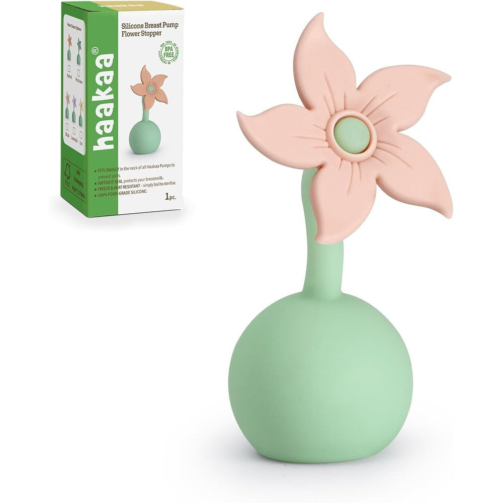 Haakaa manual breast pump flower stopper blush front view premium leak proof baby accessory