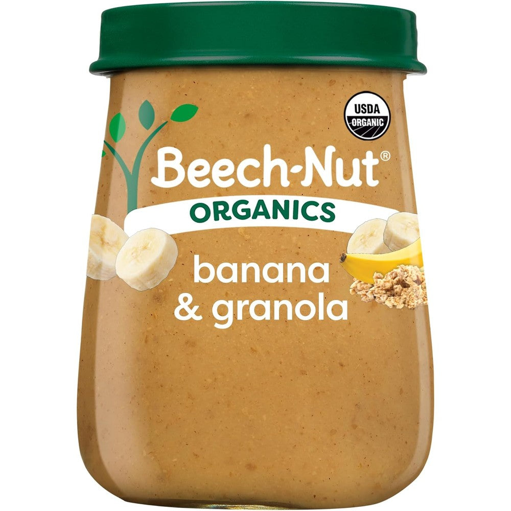 Beech-Nut Organic Banana and Granola baby food jars front view